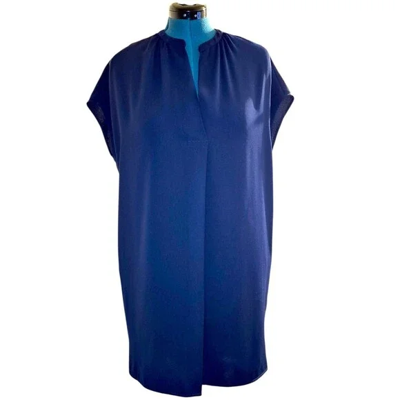 VINCE POPOVER WOMEN'S NAVY BLUE MINIMALIST CAREER BASIC POPLIN DRESS Size M - Picture 2 of 8